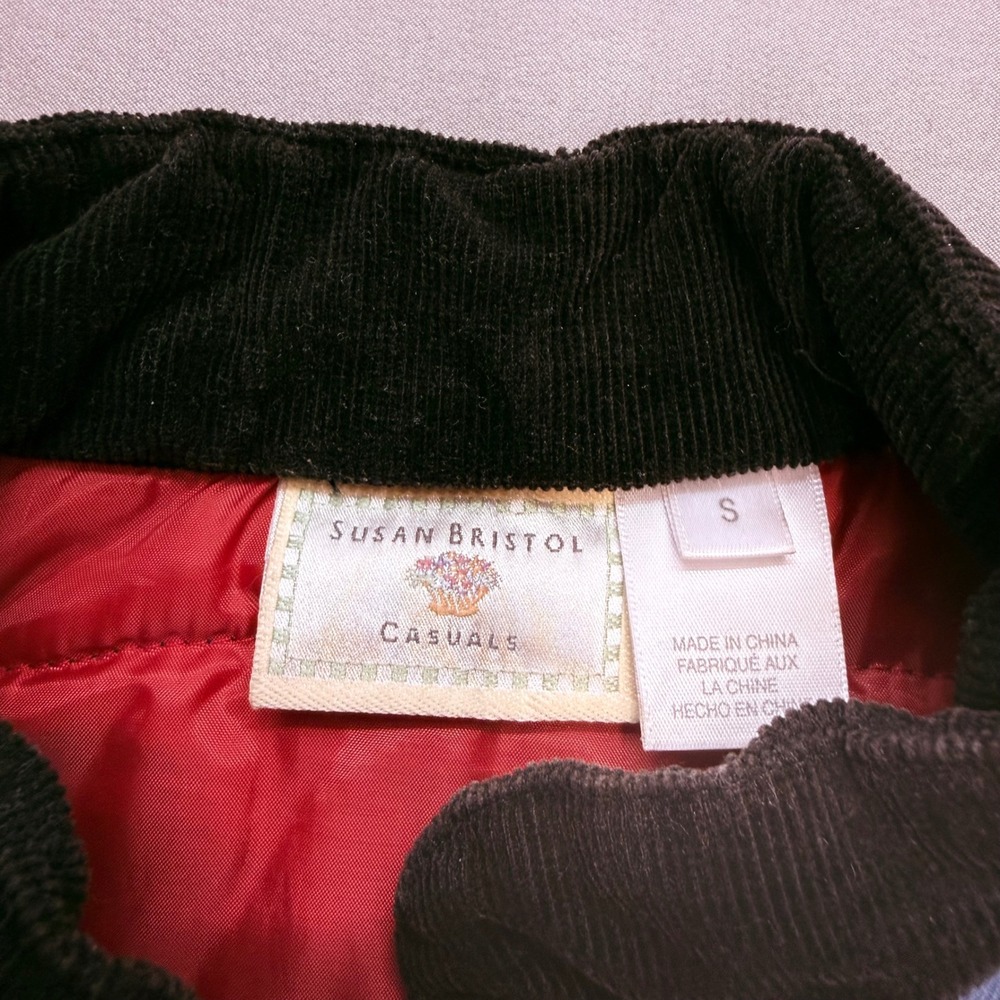 VTG Susan Bristol S Black Corduroy Puffer Vest Plaid Gingham Trim folk‎ holiday - Picture 2 of 10